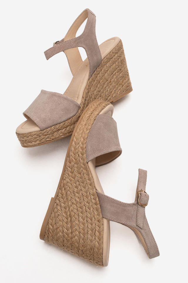 Kadın Hakiki Deri Kum Süet Hasır 9 cm Yüksek Dolgu Topuklu Platformlu Sandalet Ornella