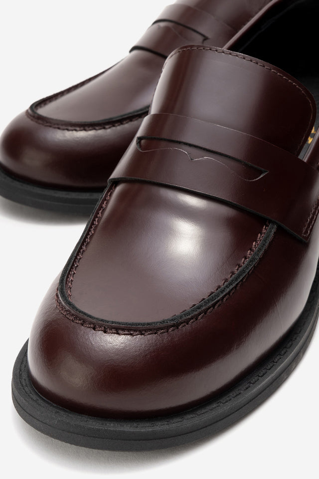 Kadın Hakiki Deri Bordo Açma Bantlı 5 cm Orta Kalın Topuklu Loafer Ayakkabı Teresa