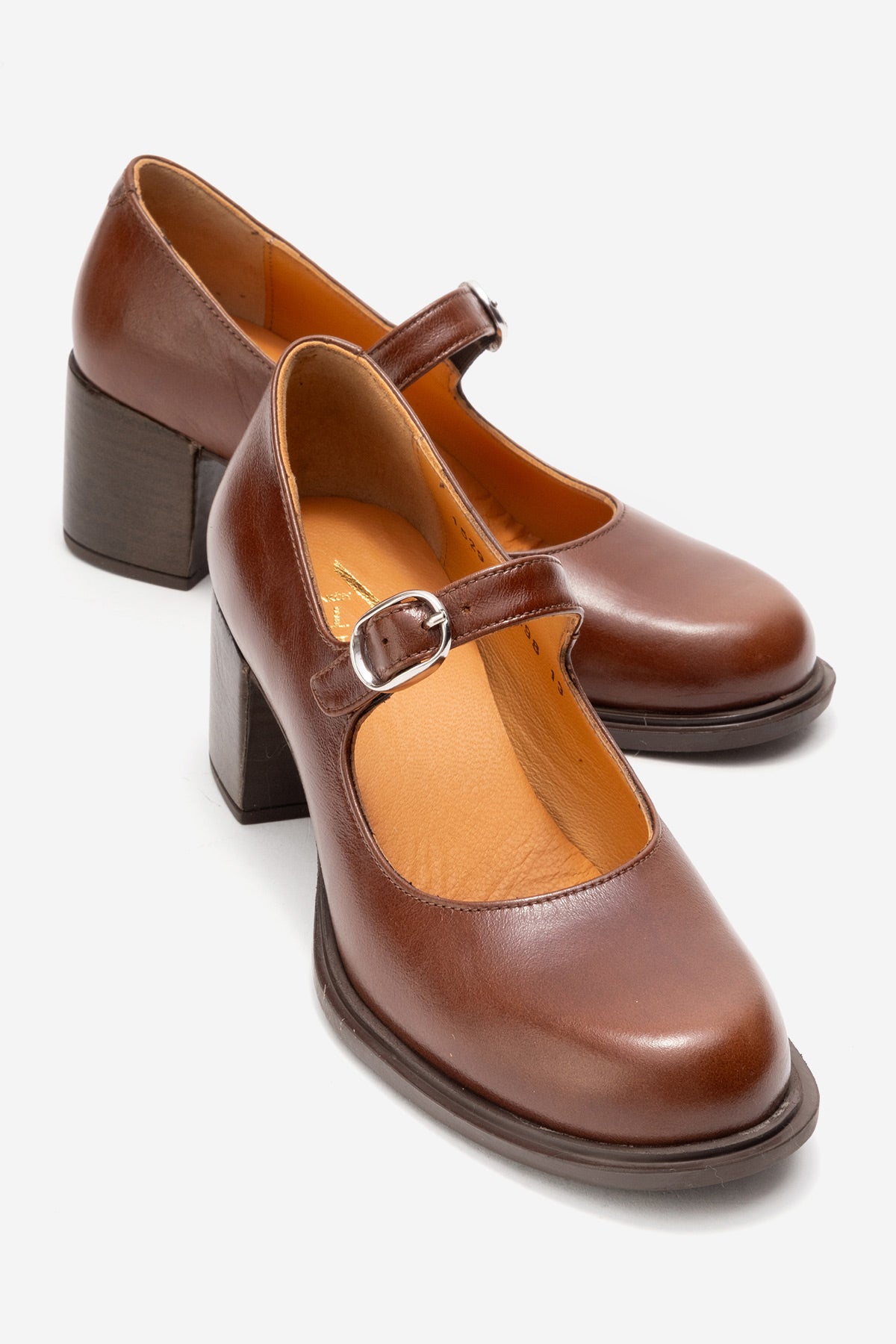 Kadın Hakiki Deri Taba Tokalı 6 cm Orta Kalın Topuklu Mary Jane Ayakkabı Tiziana