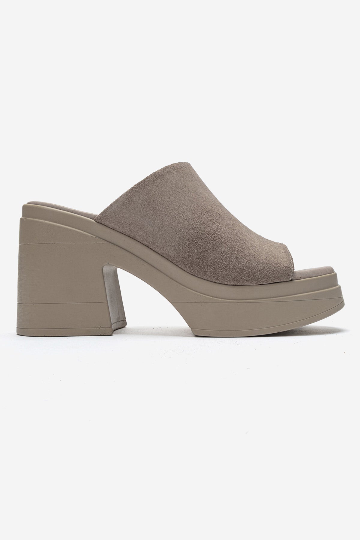Kadın Hakiki Deri Bej Süet 10 cm Platform Topuklu Terlik Flora