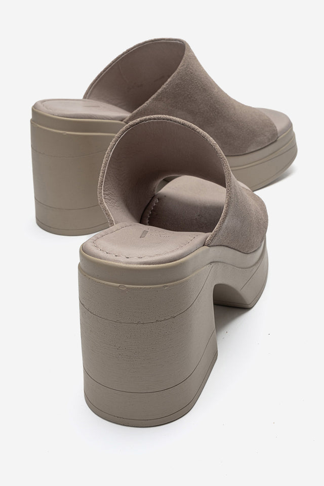 Kadın Hakiki Deri Bej Süet 10 cm Platform Topuklu Terlik Flora