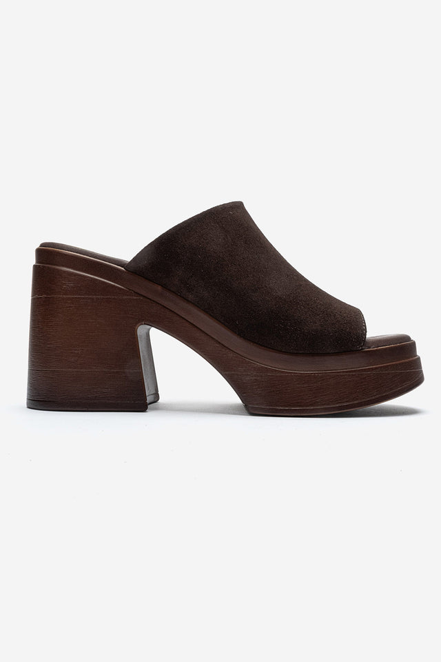 Kadın Hakiki Deri Kahve Süet 10 cm Platform Topuklu Terlik Flora