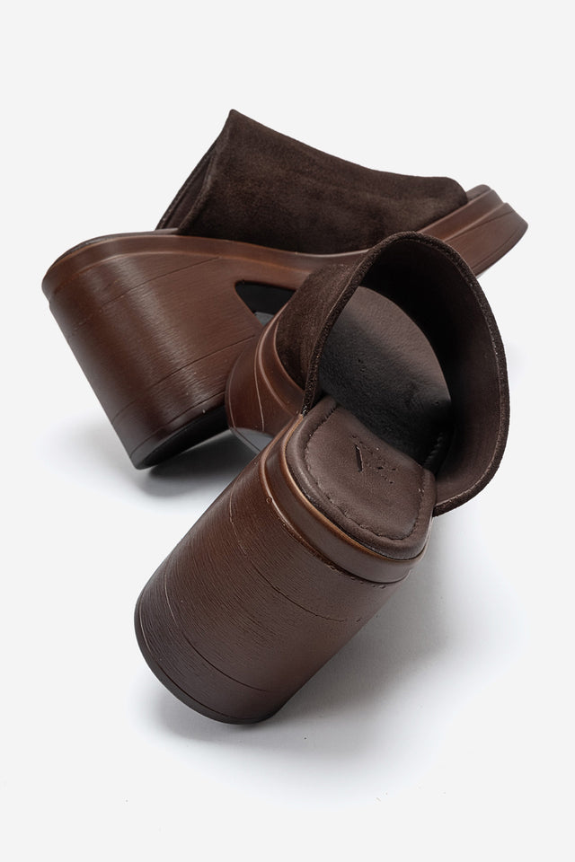 Kadın Hakiki Deri Kahve Süet 10 cm Platform Topuklu Terlik Flora