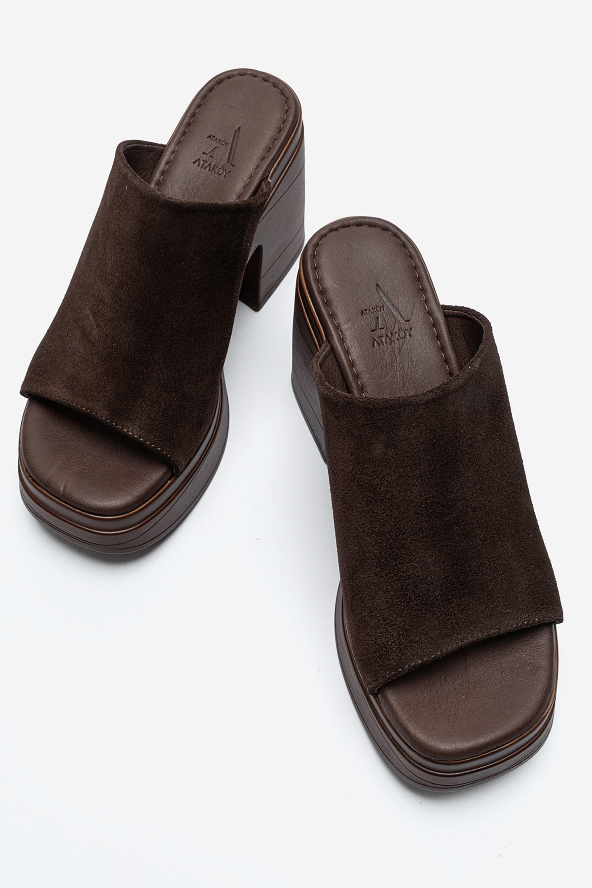Kadın Hakiki Deri Kahve Süet 10 cm Platform Topuklu Terlik Flora