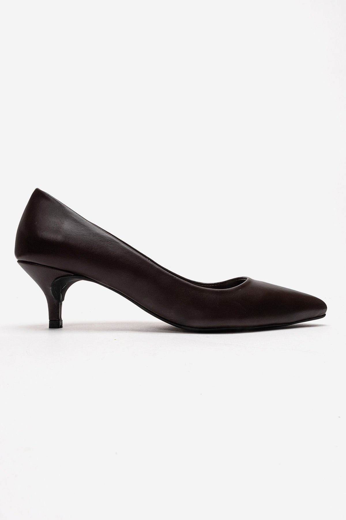Kadın Hakiki Deri Kahve Sivri Burun Kısa 5 cm Orta Topuklu Stiletto Rossana