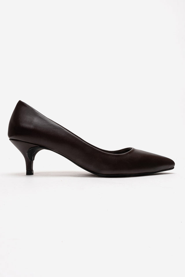 Kadın Hakiki Deri Kahve Sivri Burun Kısa 5 cm Orta Topuklu Stiletto Rossana