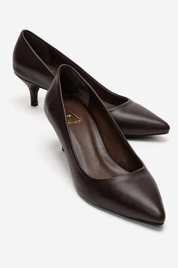 Kadın Hakiki Deri Kahve Sivri Burun Kısa 5 cm Orta Topuklu Stiletto Rossana