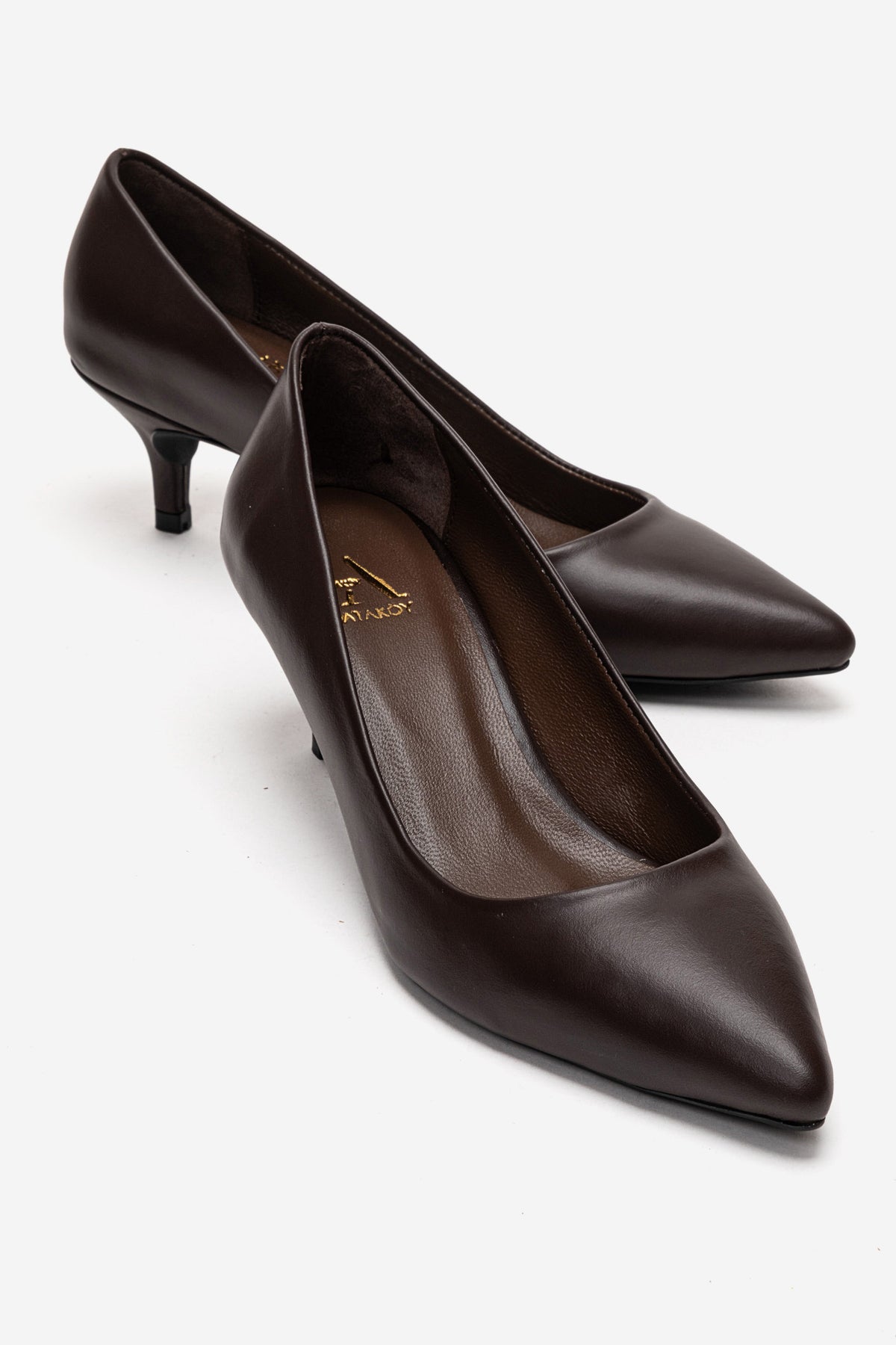 Kadın Hakiki Deri Kahve Sivri Burun Kısa 5 cm Orta Topuklu Stiletto Rossana
