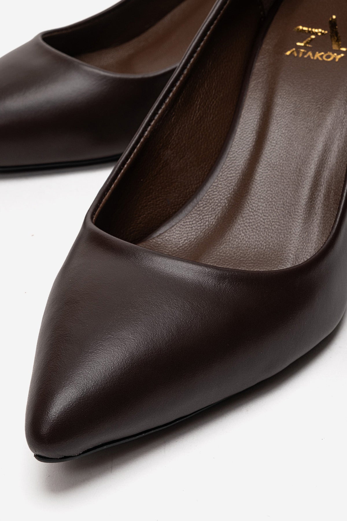 Kadın Hakiki Deri Kahve Sivri Burun Kısa 5 cm Orta Topuklu Stiletto Rossana