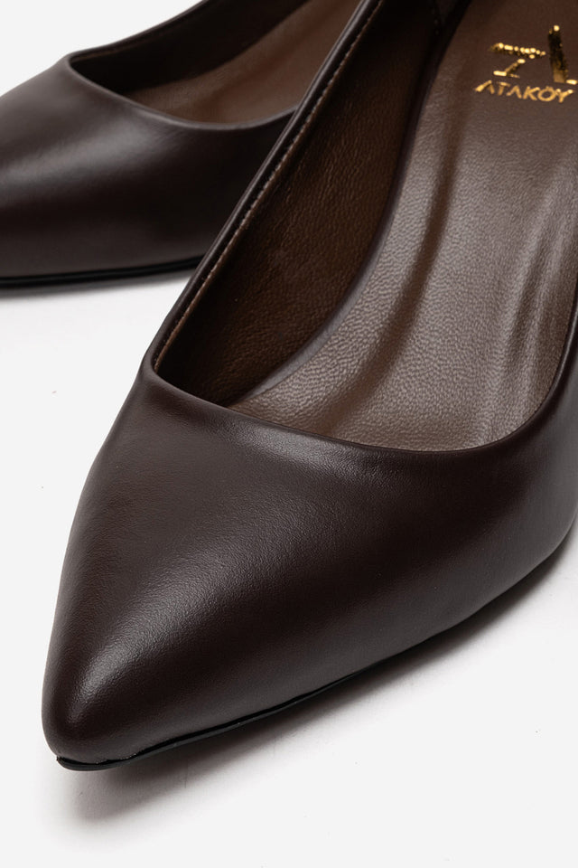 Kadın Hakiki Deri Kahve Sivri Burun Kısa 5 cm Orta Topuklu Stiletto Rossana