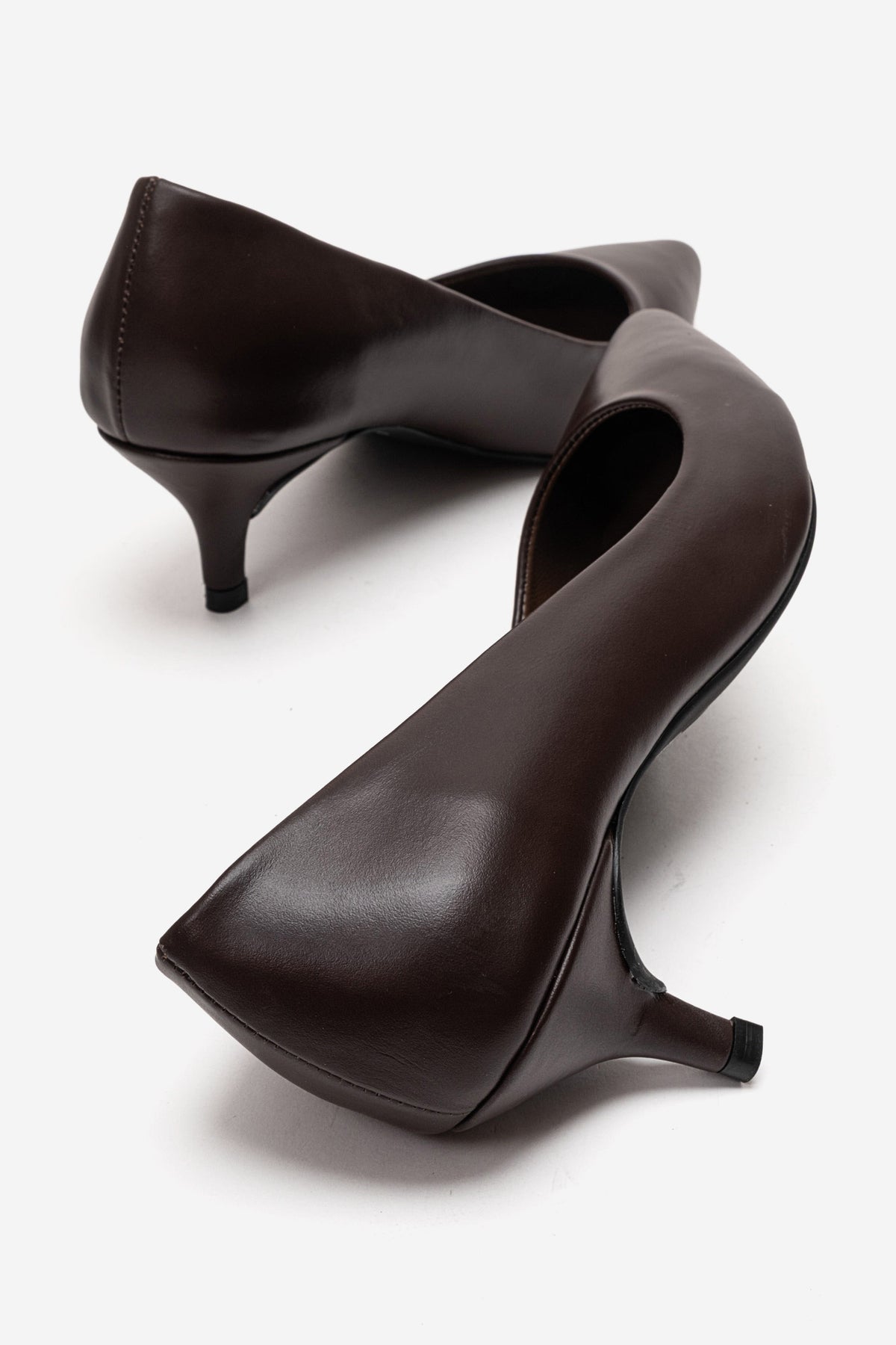 Kadın Hakiki Deri Kahve Sivri Burun Kısa 5 cm Orta Topuklu Stiletto Rossana