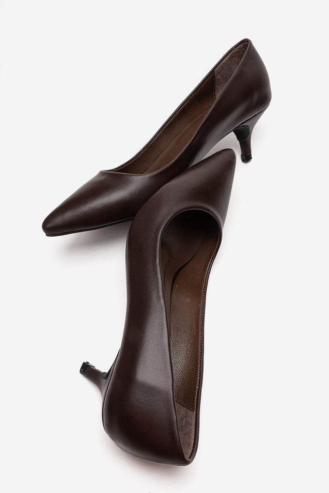 Kadın Hakiki Deri Kahve Sivri Burun Kısa 5 cm Orta Topuklu Stiletto Rossana