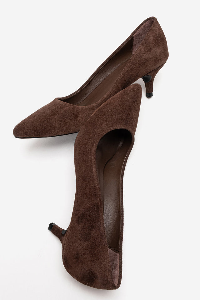 Kadın Hakiki Deri Kahve Süet Sivri Burun Kısa 5 cm Orta Topuklu Stiletto Rossana