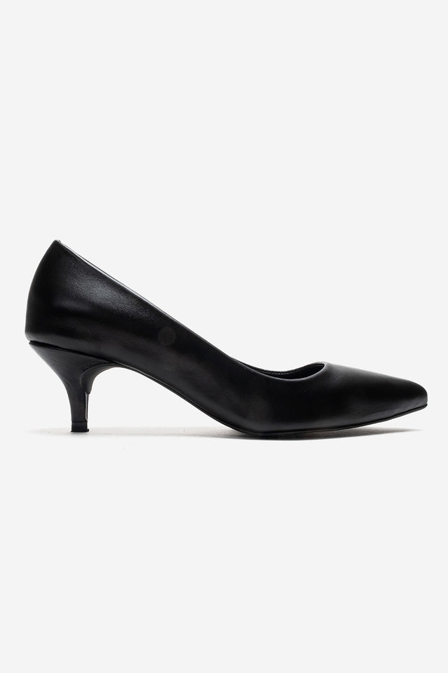 Kadın Hakiki Deri Siyah Sivri Burun Kısa 5 cm Orta Topuklu Stiletto Rossana