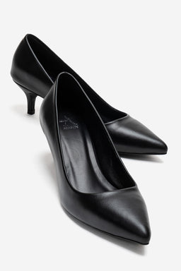 Kadın Hakiki Deri Siyah Sivri Burun Kısa 5 cm Orta Topuklu Stiletto Rossana