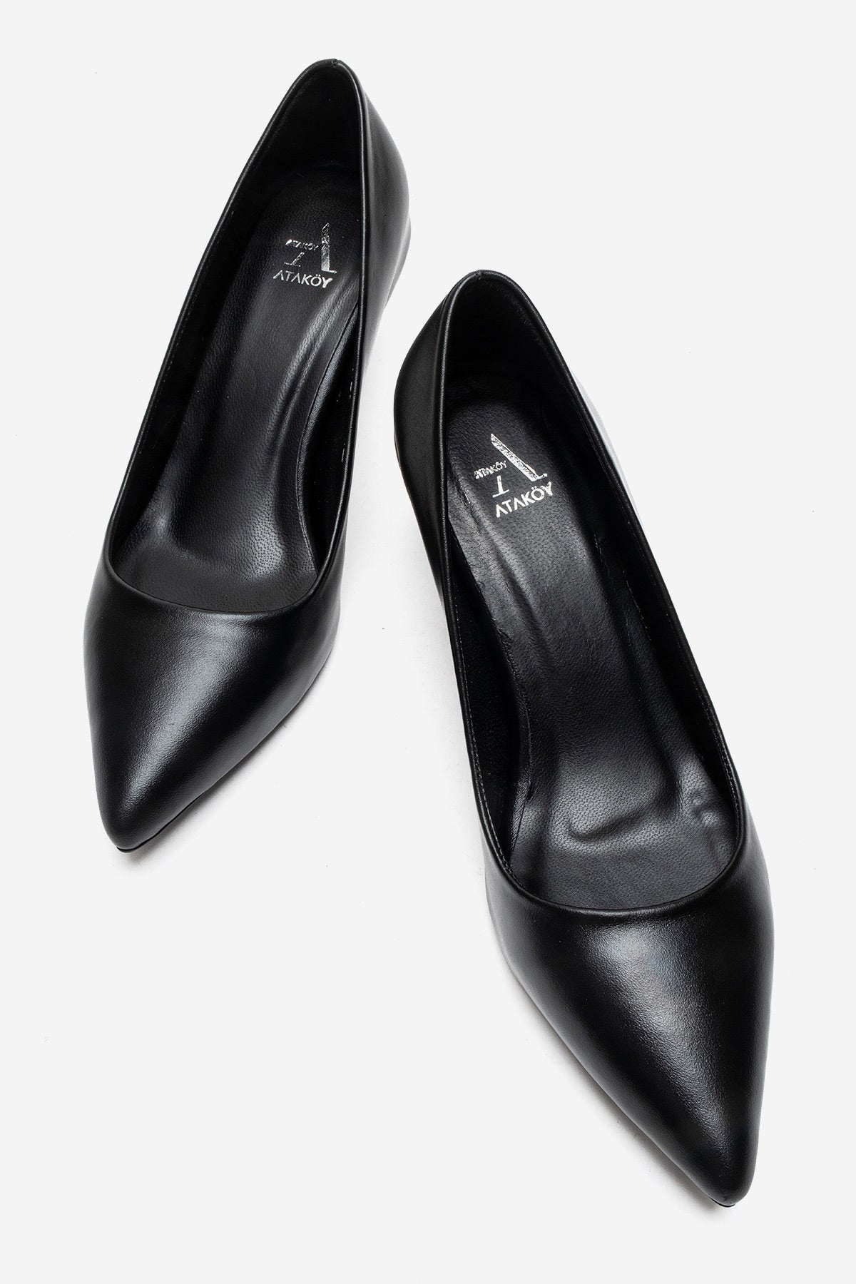 Kadın Hakiki Deri Siyah Sivri Burun Kısa 5 cm Orta Topuklu Stiletto Rossana