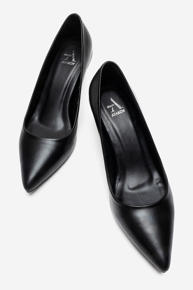 Kadın Hakiki Deri Siyah Sivri Burun Kısa 5 cm Orta Topuklu Stiletto Rossana