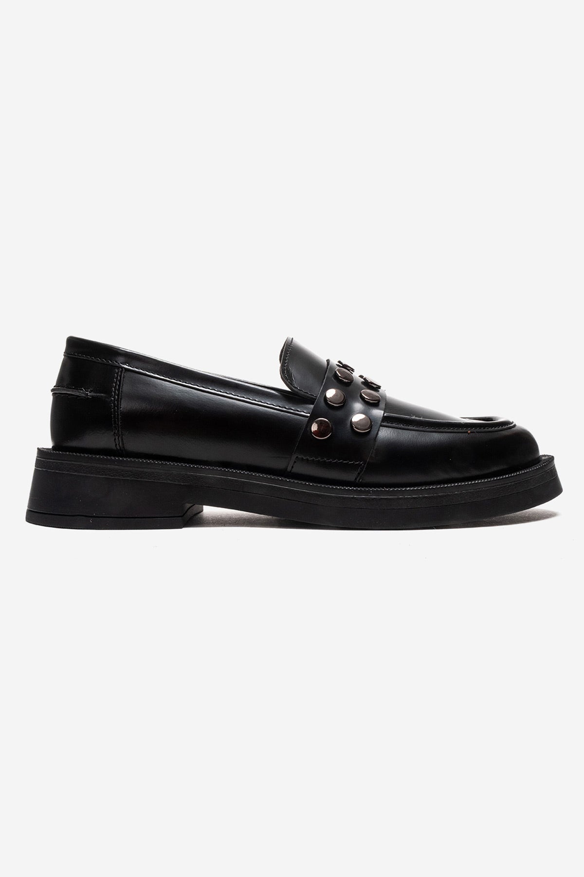 Kadın Hakiki Deri Siyah Açma Metal Zımbalı Kalın Taban Loafer Rimini