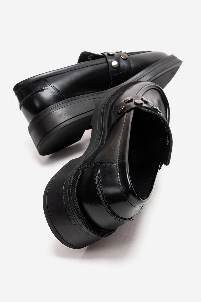Kadın Hakiki Deri Siyah Açma Metal Zımbalı Kalın Taban Loafer Rimini