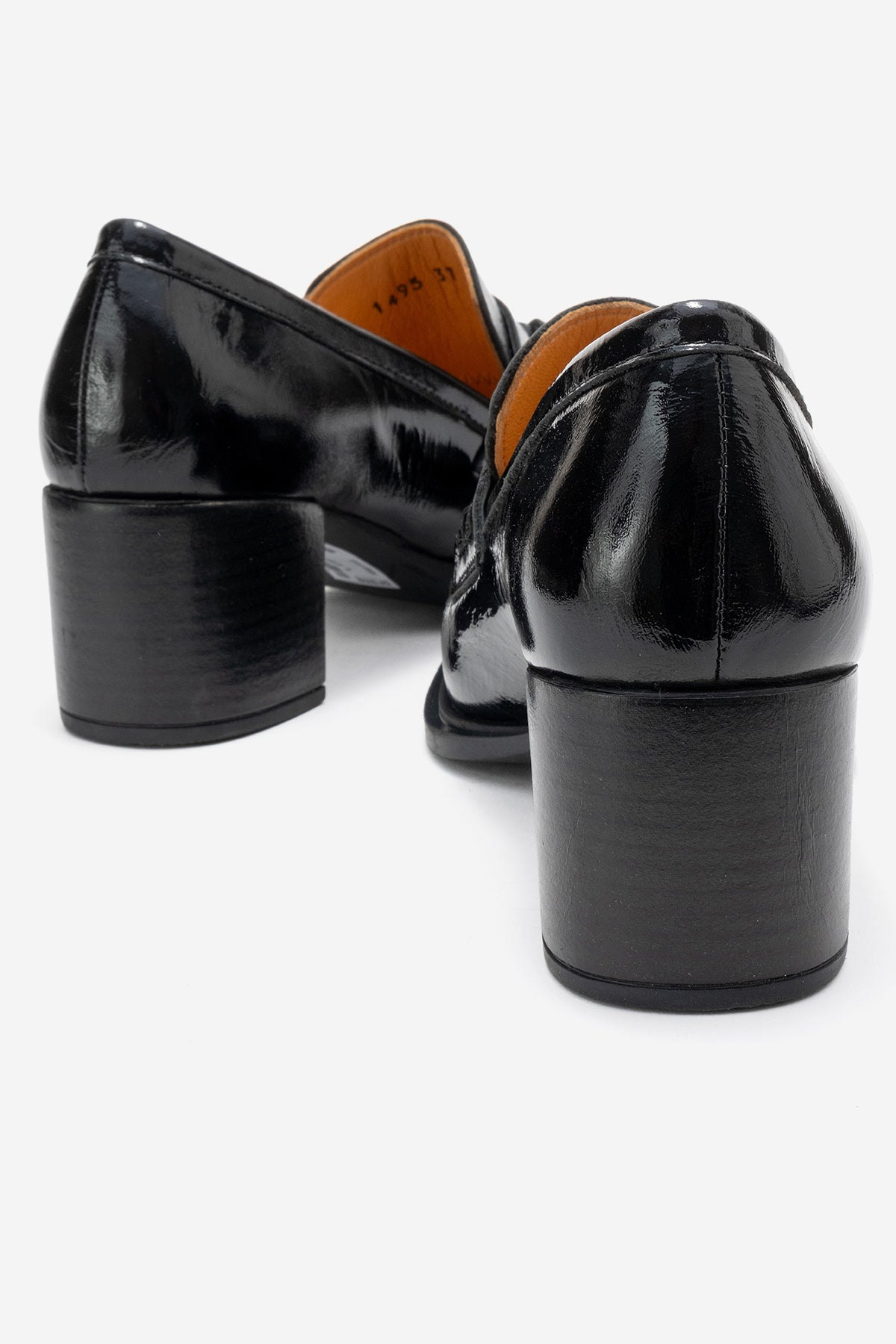 Kadın Hakiki Deri Siyah Dokulu Rugan Püskül Detaylı 6 cm Orta Kalın Topuklu Loafer Tatiana