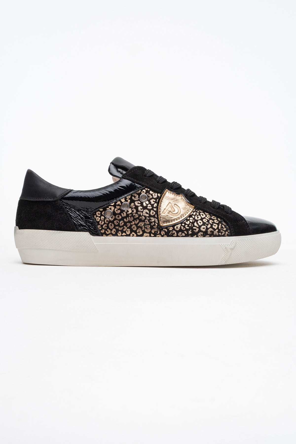 Kadın Hakiki Deri Siyah Altın Gümüş Detaylı Kauçuk Taban Sneaker Cleo