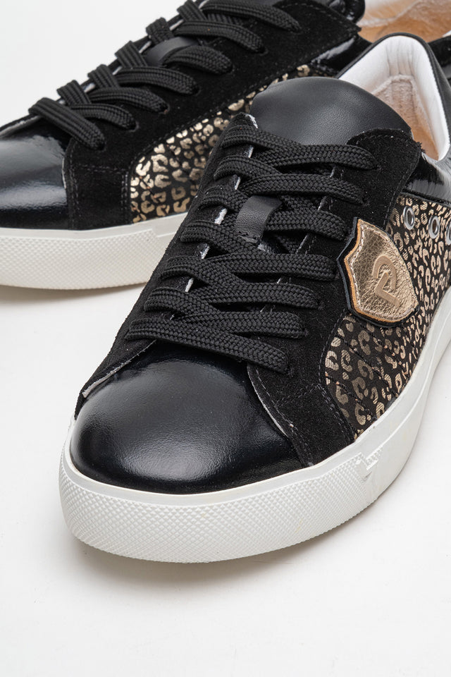 Kadın Hakiki Deri Siyah Altın Gümüş Detaylı Kauçuk Taban Sneaker Cleo