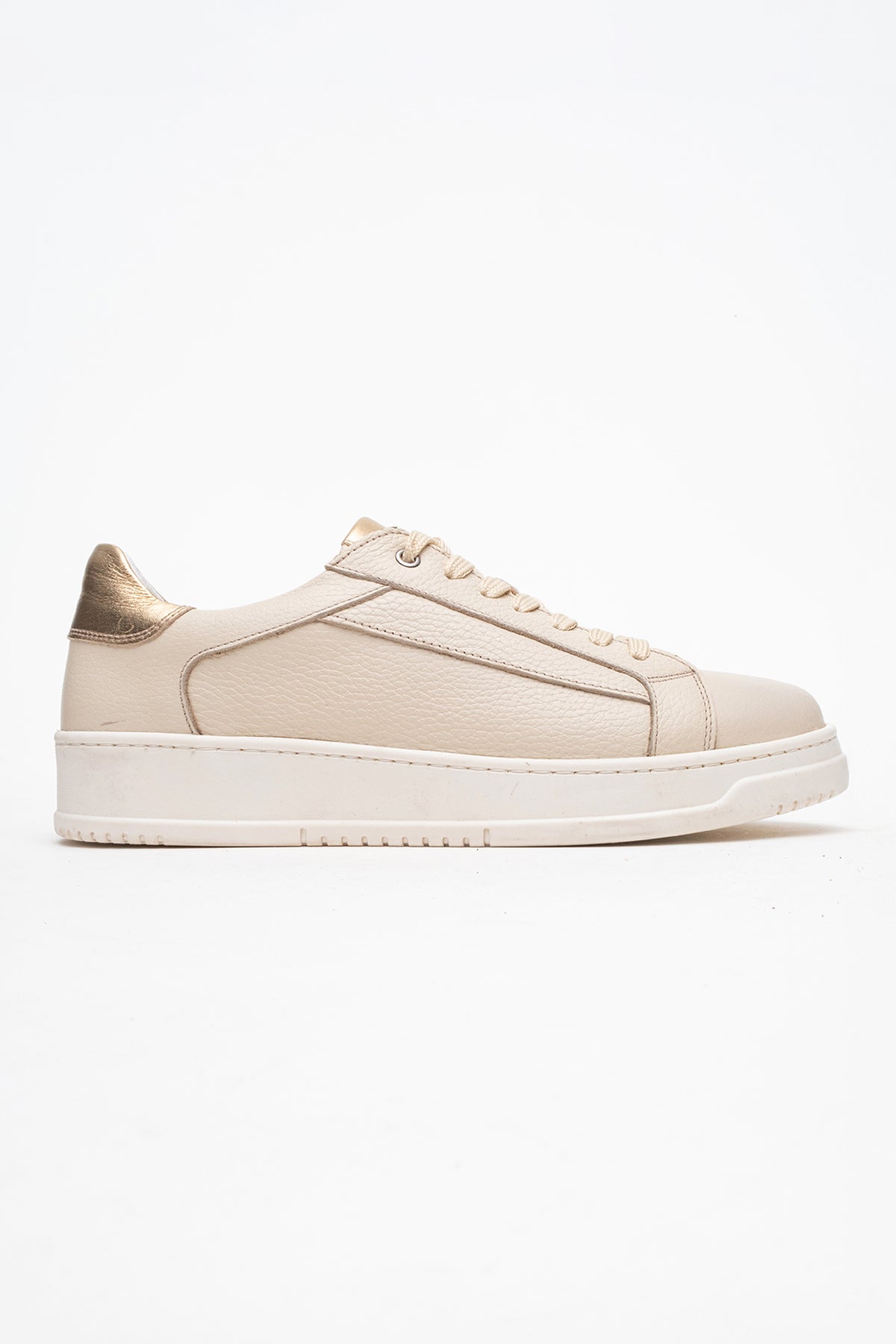 Kadın Hakiki Deri Bej Altın Floter Altın Detaylı Kalın Taban Sneaker Dara