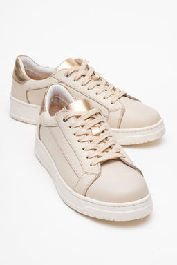 Kadın Hakiki Deri Bej Altın Floter Altın Detaylı Kalın Taban Sneaker Dara