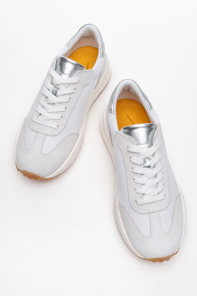 Kadın Hakiki Deri Buz Mavisi Gümüş Süet File Detaylı Kauçuk Taban Sneaker Enia