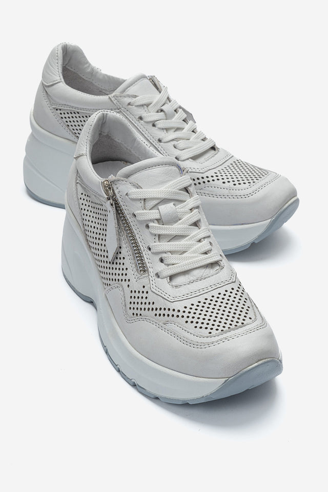 Kadın Hakiki Deri Beyaz Lazer Kesim Dolgu Topuklu Sneaker Tia