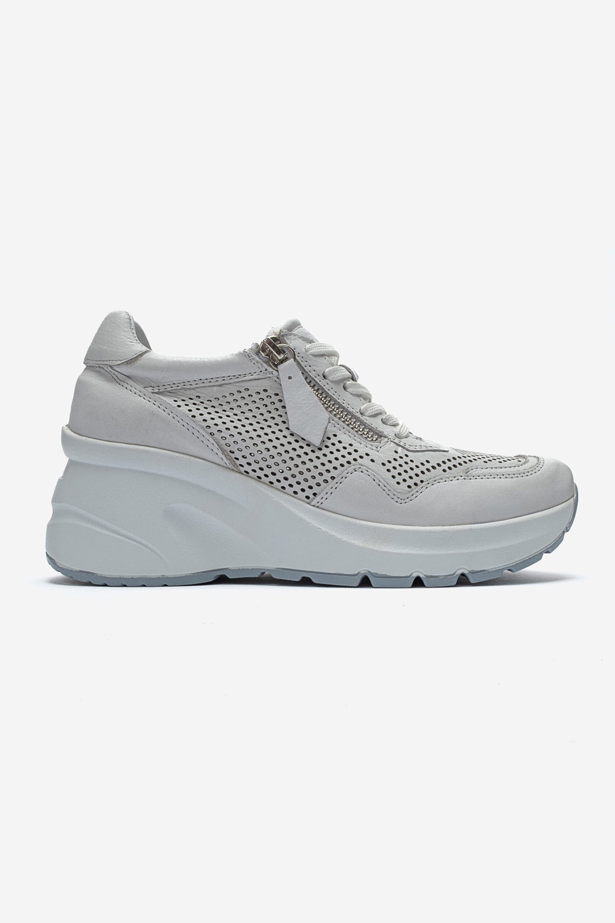 Kadın Hakiki Deri Beyaz Lazer Kesim Dolgu Topuklu Sneaker Tia