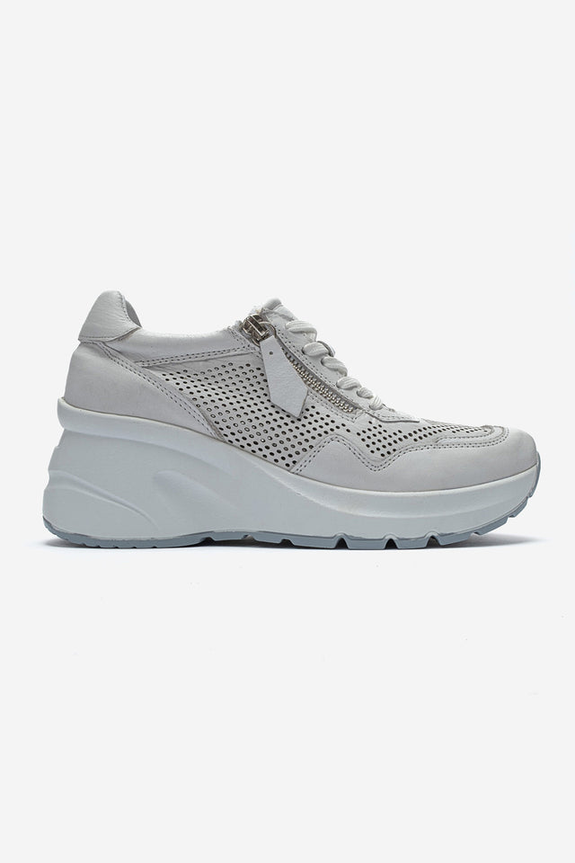 Kadın Hakiki Deri Beyaz Lazer Kesim Dolgu Topuklu Sneaker Tia