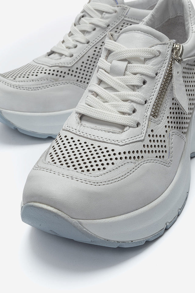 Kadın Hakiki Deri Beyaz Lazer Kesim Dolgu Topuklu Sneaker Tia