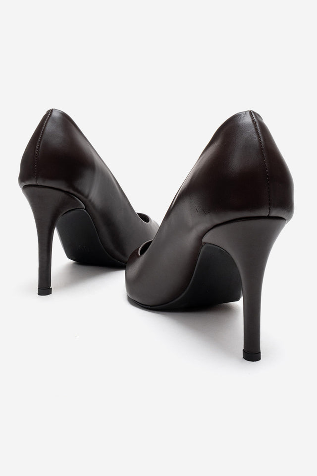 Kadın Hakiki Deri Kahve Sivri Burun 9 cm Yüksek İnce Topuklu Stiletto Raffaella