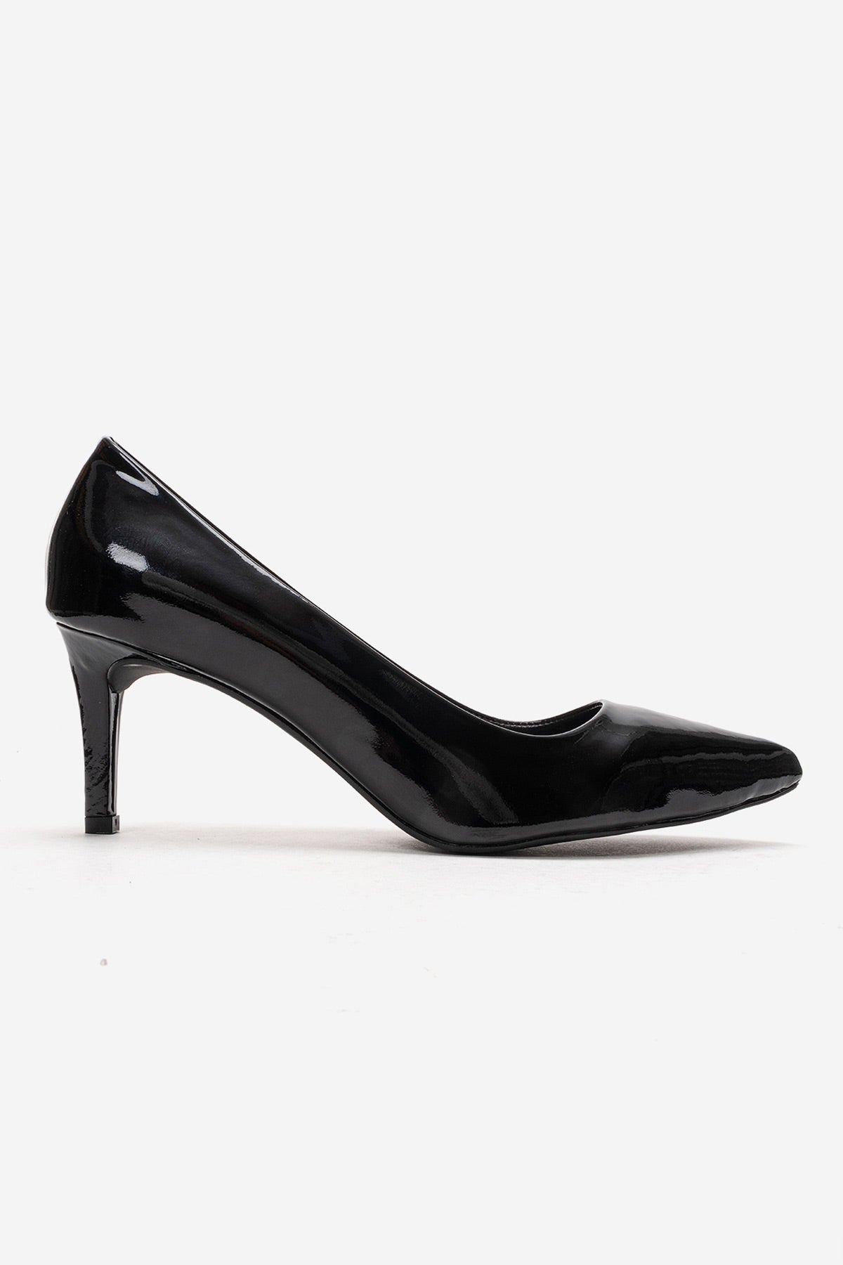 Kadın Hakiki Deri Siyah Rugan Sivri Burun 8 cm Yüksek İnce Topuklu Klasik Stiletto Romina