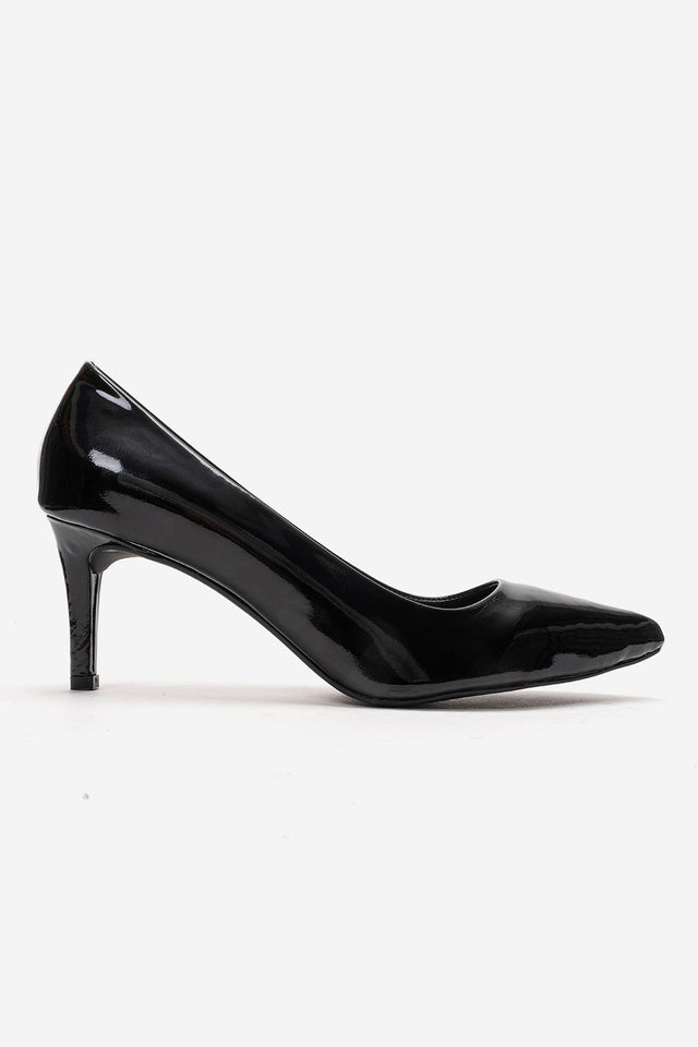 Kadın Hakiki Deri Siyah Rugan Sivri Burun 8 cm Yüksek İnce Topuklu Klasik Stiletto Romina