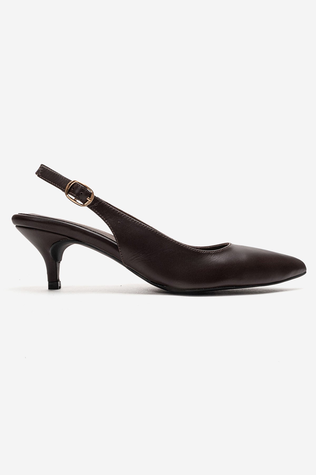 Kadın Hakiki Deri Kahve Arkası Açık Kısa 6 cm Orta Topuklu Stiletto Sabrina