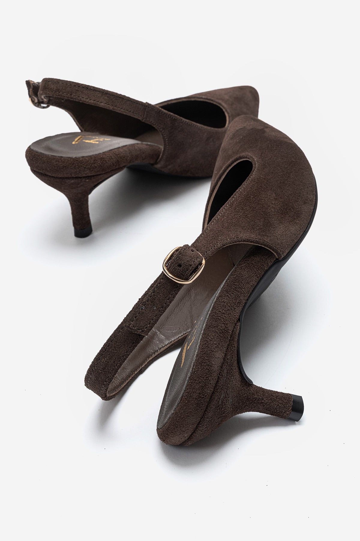 Kadın Hakiki Deri Kahve Süet Arkası Açık Kısa 6 cm Orta Topuklu Stiletto Sabrina