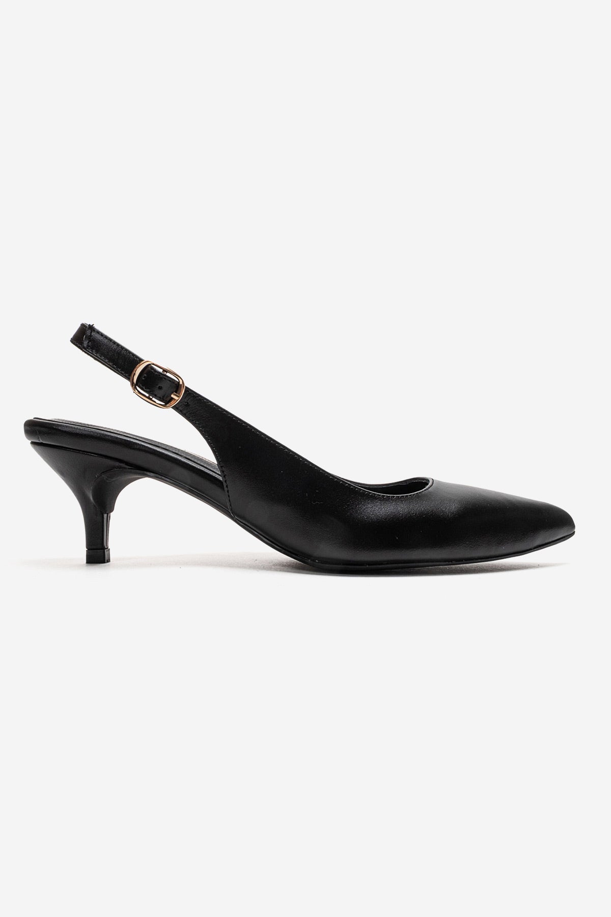 Kadın Hakiki Deri Siyah Arkası Açık Kısa 6 cm Orta Topuklu Stiletto Sabrina