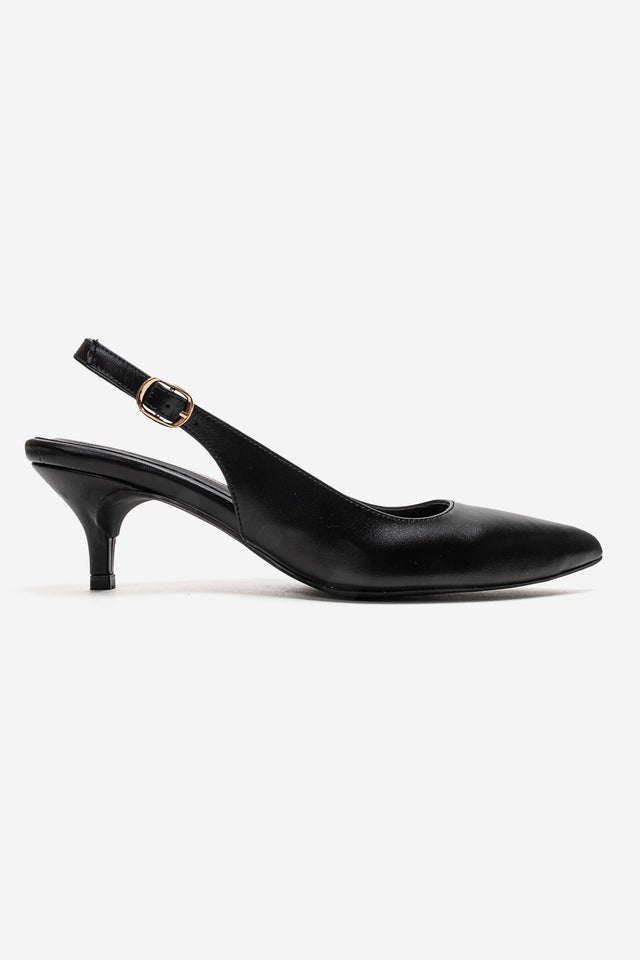 Kadın Hakiki Deri Siyah Arkası Açık Kısa 6 cm Orta Topuklu Stiletto Sabrina