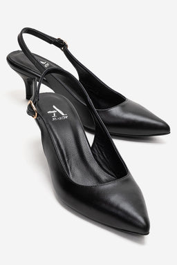 Kadın Hakiki Deri Siyah Arkası Açık Kısa 6 cm Orta Topuklu Stiletto Sabrina