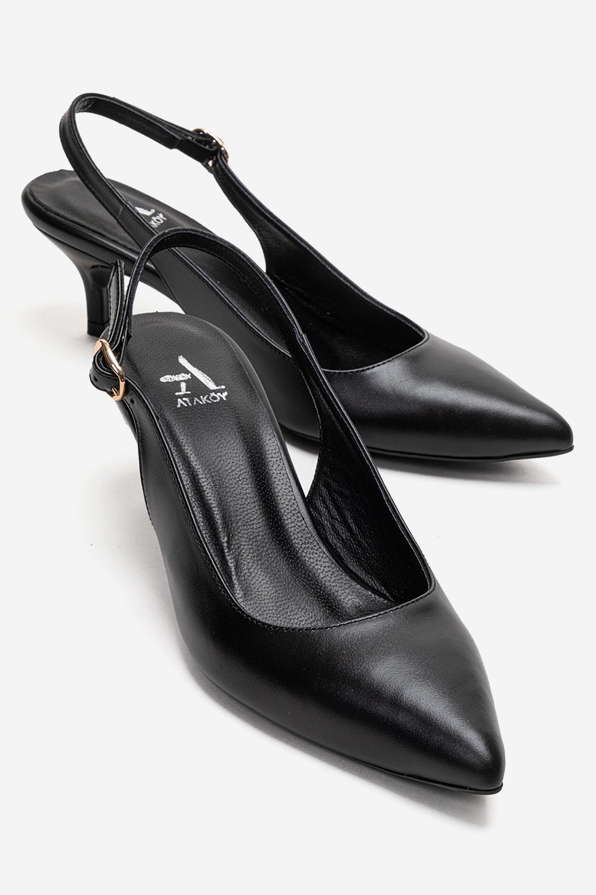 Kadın Hakiki Deri Siyah Arkası Açık Kısa 6 cm Orta Topuklu Stiletto Sabrina