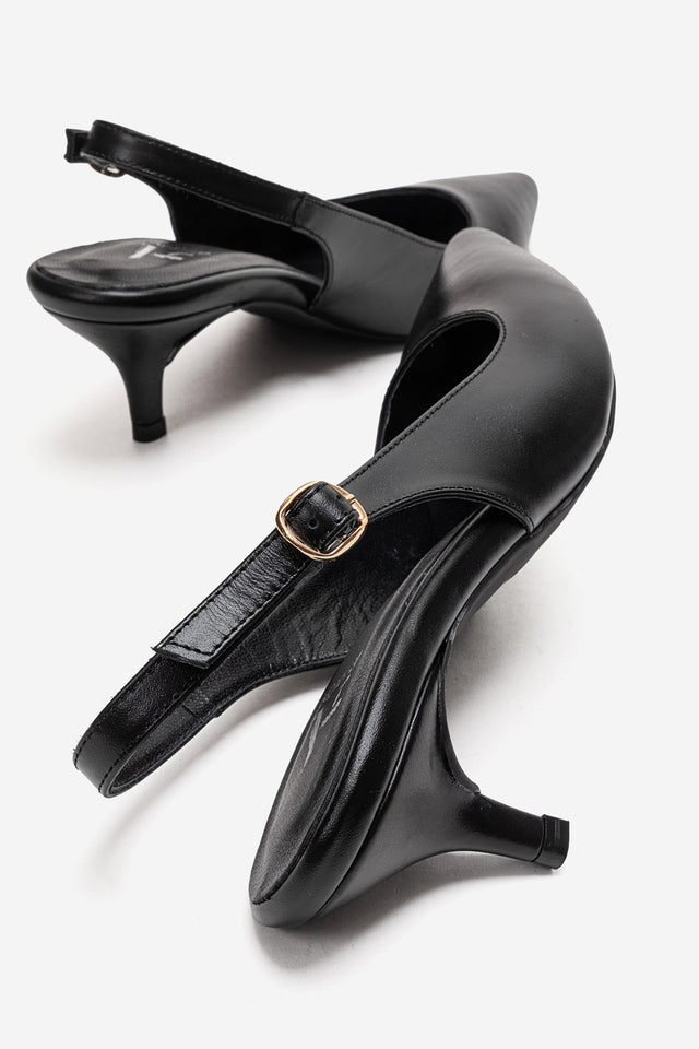 Kadın Hakiki Deri Siyah Arkası Açık Kısa 6 cm Orta Topuklu Stiletto Sabrina