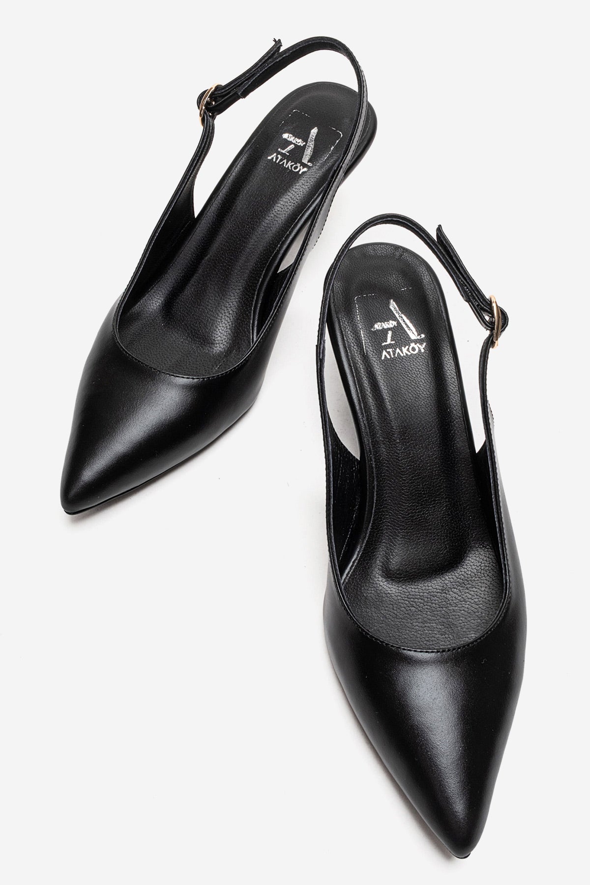 Kadın Hakiki Deri Siyah Arkası Açık Kısa 6 cm Orta Topuklu Stiletto Sabrina