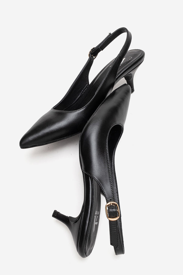 Kadın Hakiki Deri Siyah Arkası Açık Kısa 6 cm Orta Topuklu Stiletto Sabrina