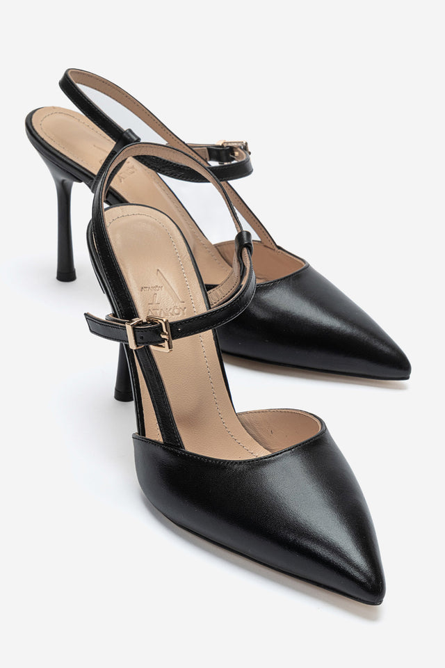 Kadın Hakiki Deri Siyah Bilek Bantlı Arkası Açık Stiletto Alessandra