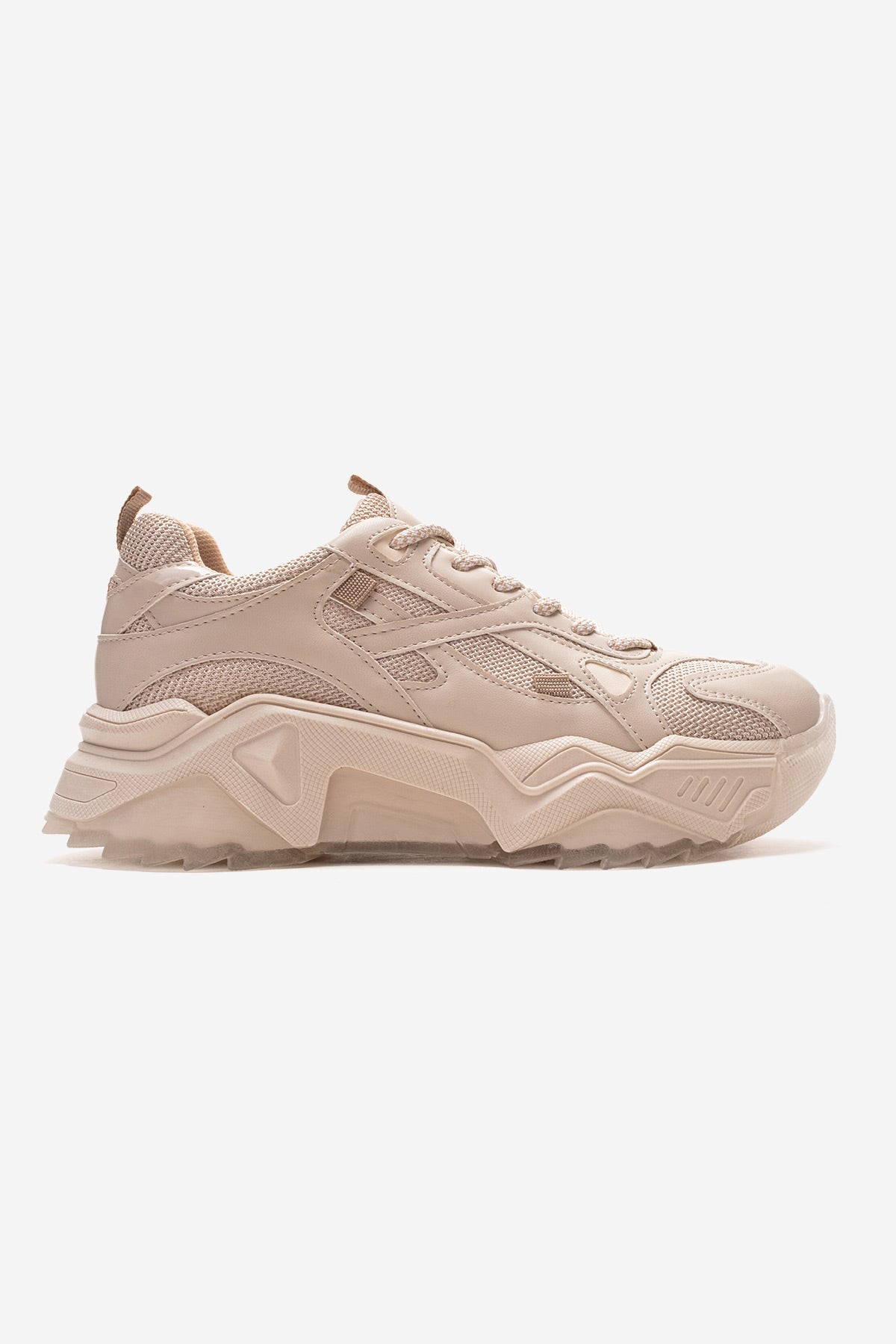 Kadın Bej Bağcıklı Kalın Tabanlı Platformlu Sneaker Sia