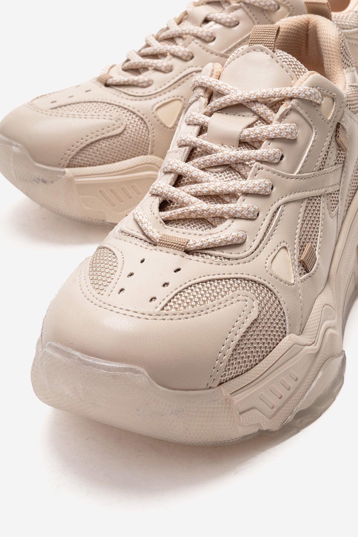 Kadın Bej Bağcıklı Kalın Tabanlı Platformlu Sneaker Sia