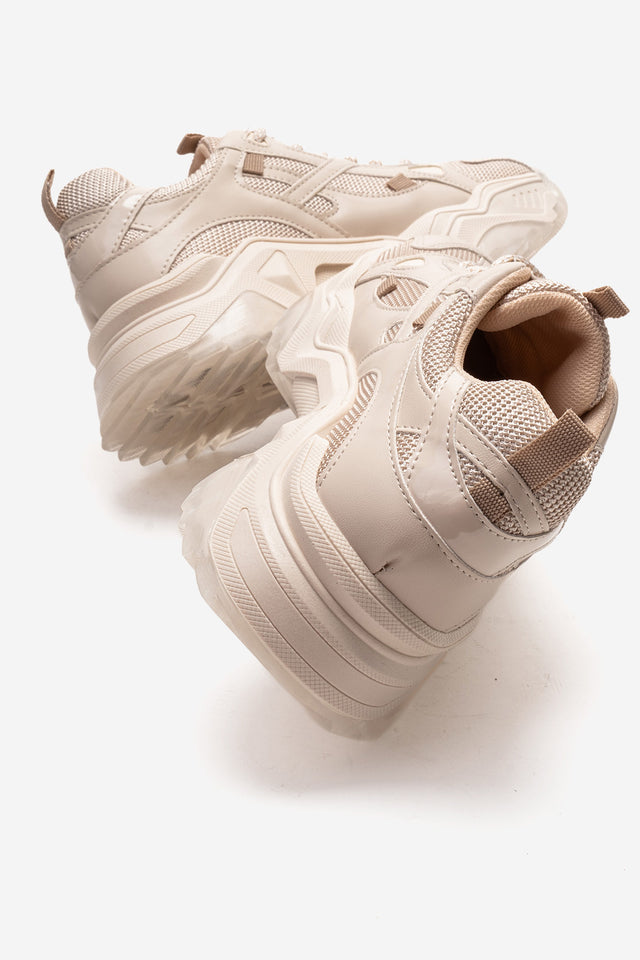 Kadın Bej Bağcıklı Kalın Tabanlı Platformlu Sneaker Sia