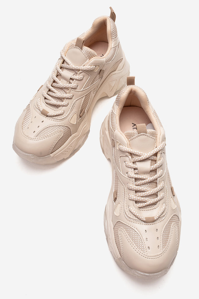 Kadın Bej Bağcıklı Kalın Tabanlı Platformlu Sneaker Sia